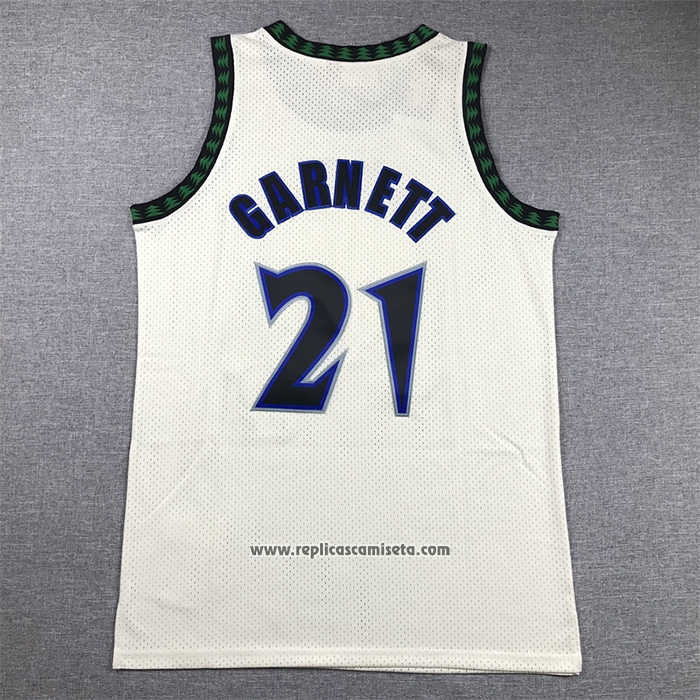 Camiseta Minnesota Timberwolves Kevin Garnet #21 Mitchell & Ness Chainstitch Crema